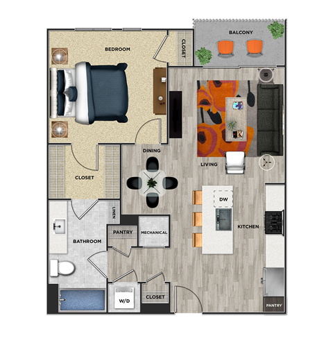 A2B Floor Plan at 675 N. Highland, Atlanta